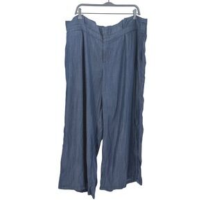 Standards & Practices Blue Tencel Wide Leg Paperbag Waist Pants Plus Size 3X